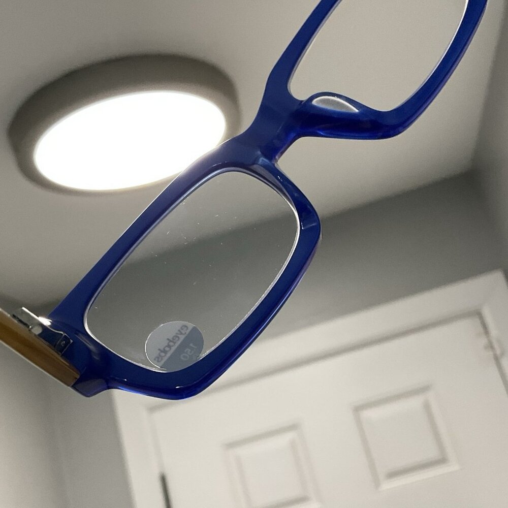 eyebobs Peckerhead Reading Glasses Color 20 - Cobalt Front with Blonde Temples - Picture 6 of 16